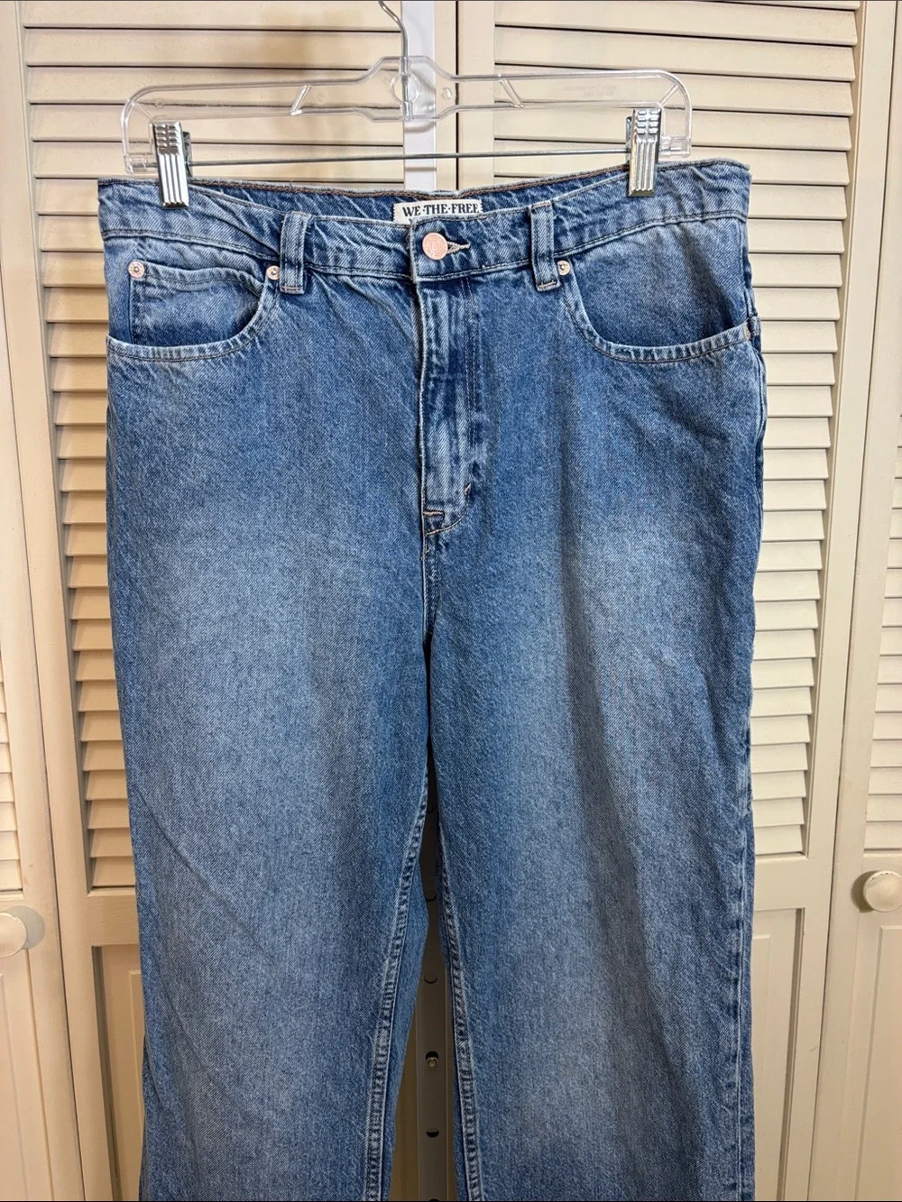 Free People Medium Wash Blue Tinsley High Rise Baggy Straight Jean Size 30